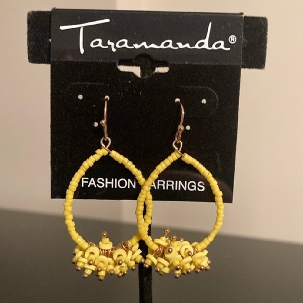 Taramanda Yellow Beaded Hoop Earrings
